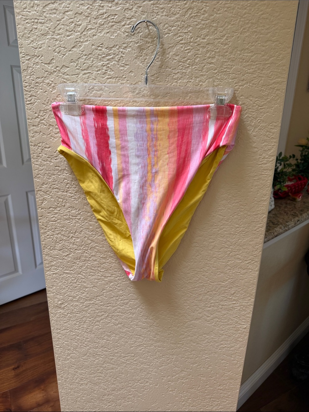 Women's Reversible Striped High-Cut Bottoms in Pink & Yellow